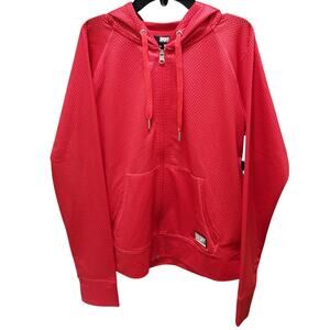DKNY Sport Women Honeycomb Mesh Full-Zip Athleisure Hoodie Size XS Red